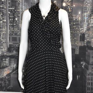 Lauren Ralph Lauren sz 8 Black & White Polka Dot Ruffled V-Neck Lined Dress